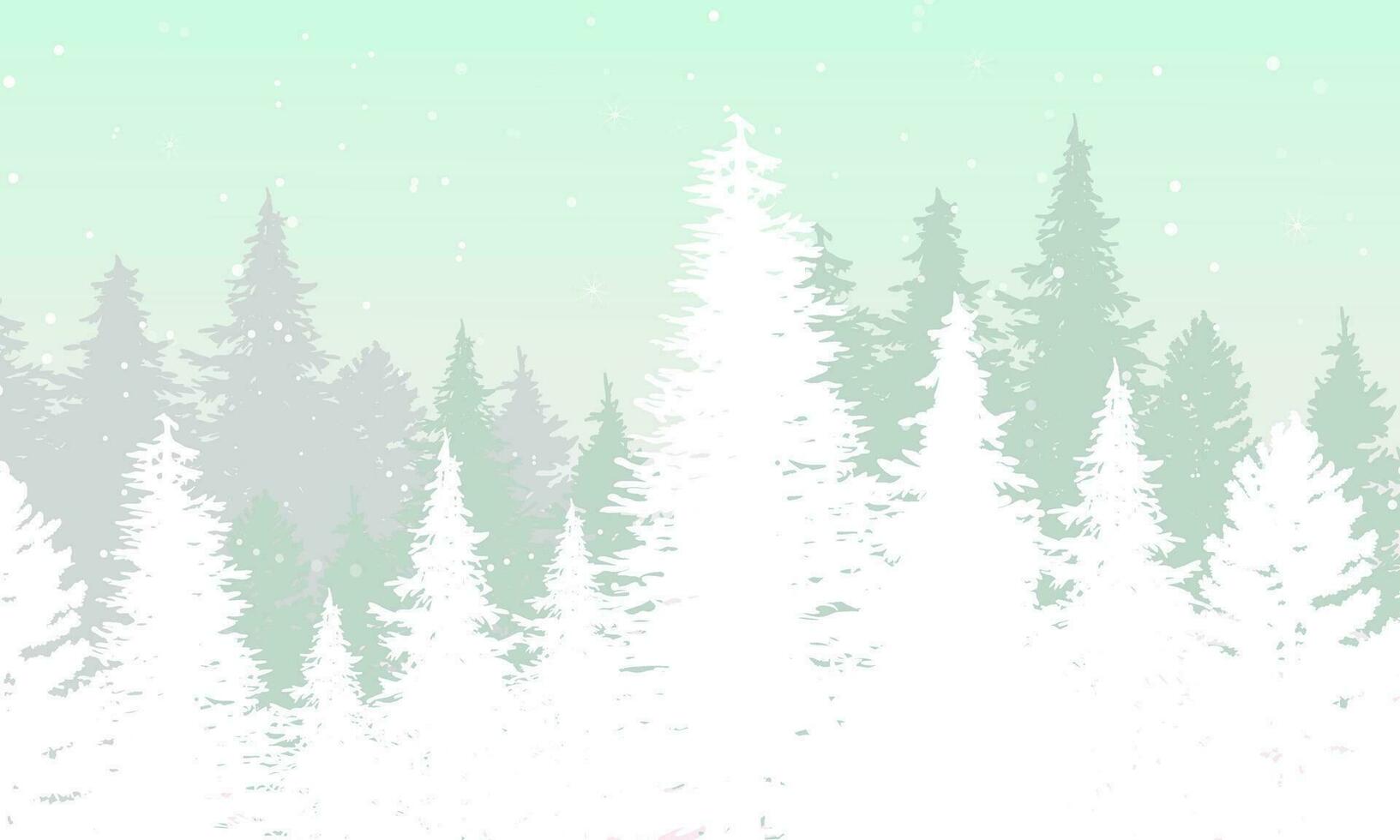 Beautiful snow mountain landscape with a forest, sky, snow fall. Majestic Nature Background, Banner, Poster. Winter Vector illustration.