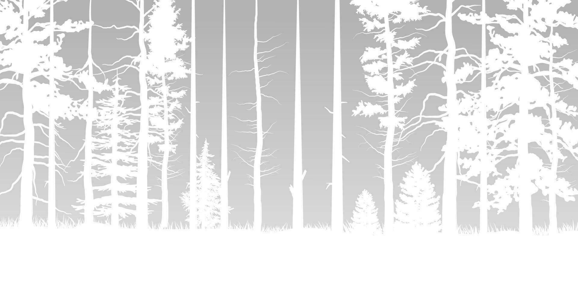 fondo de bosque de árboles blancos y nevando para el concepto de temporada de invierno. ilustraciones aisladas dibujadas a mano. vector