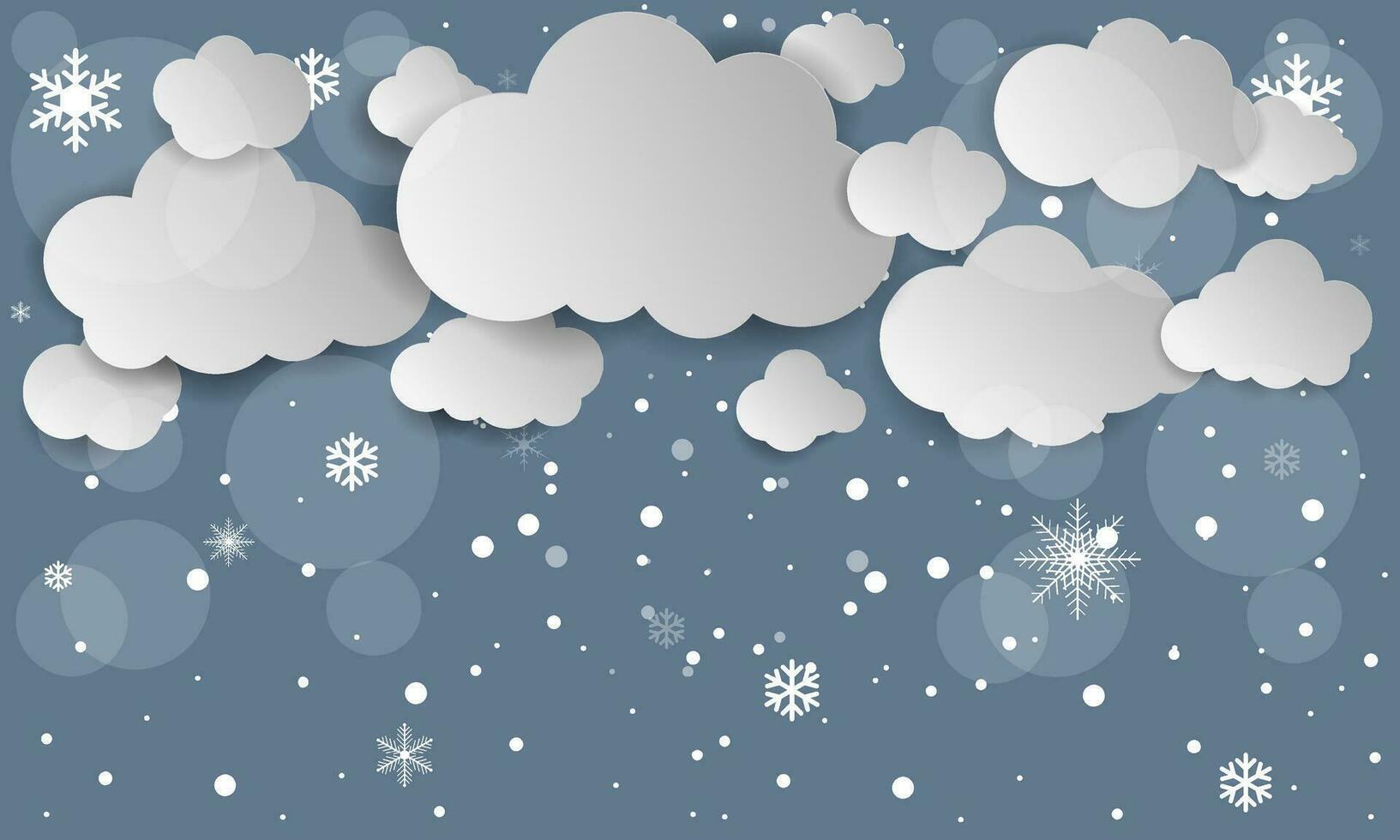 illustration of Cloud and snow on dark background. Snowflake, winter season, paper cut and craft style. flat vector style.