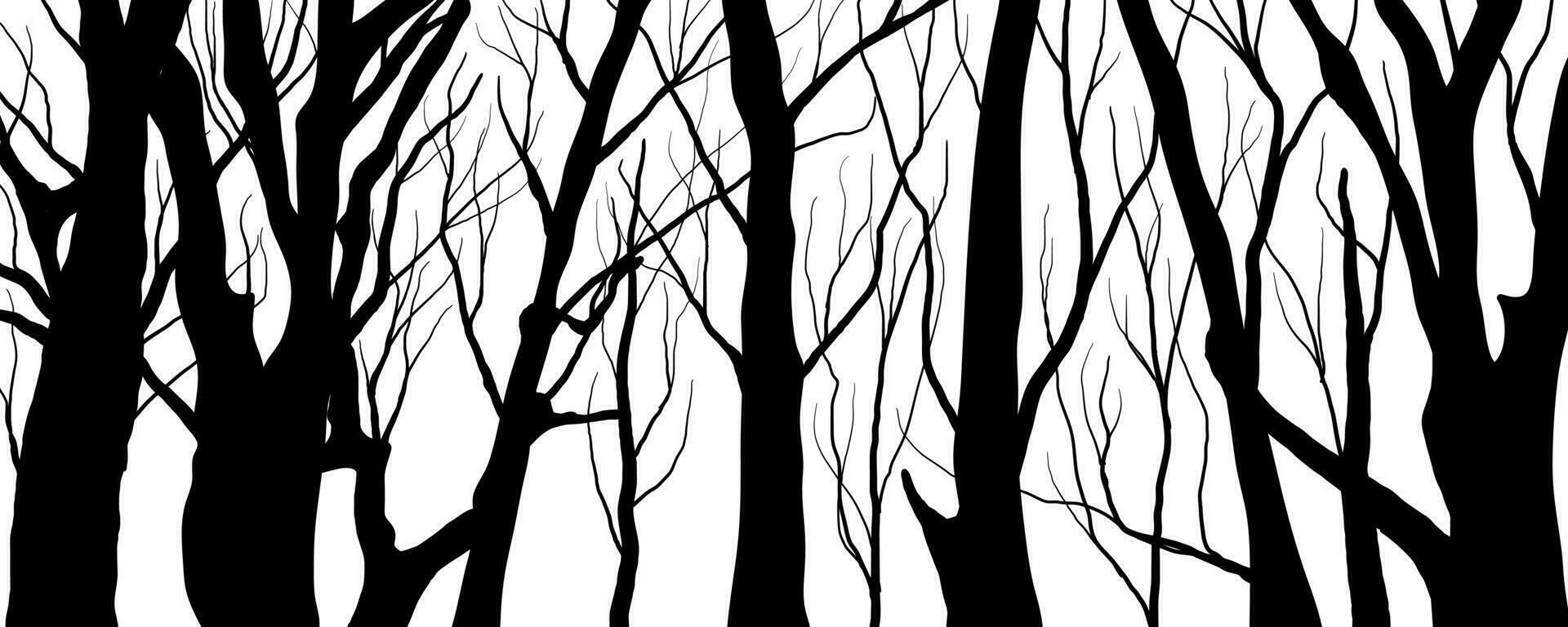 Black Branch Tree or Naked trees silhouettes. Hand drawn isolated illustrations. vector