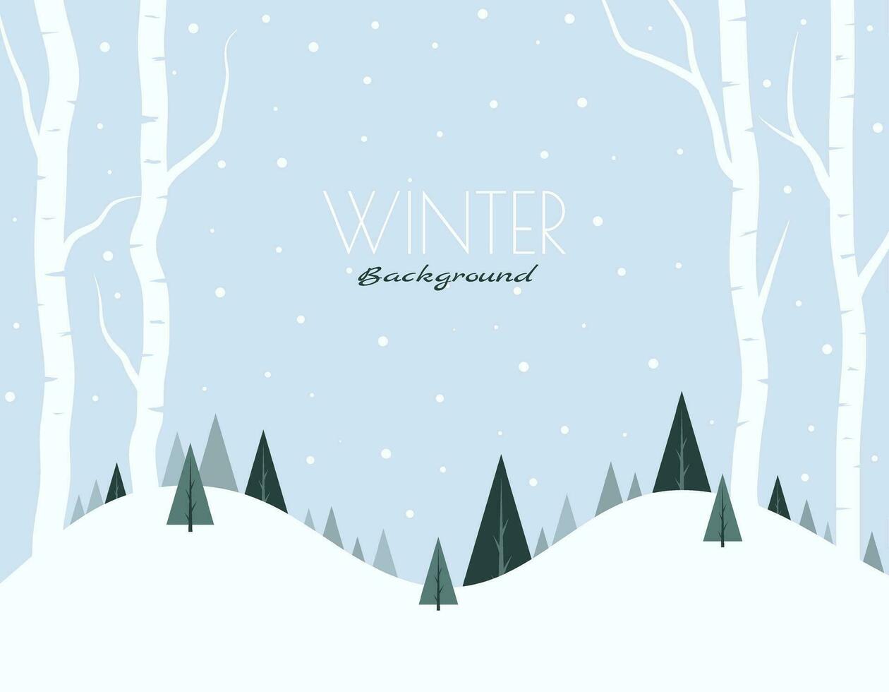 fondo de bosque de árboles blancos y nevando para el concepto de temporada de invierno. ilustraciones aisladas dibujadas a mano. vector