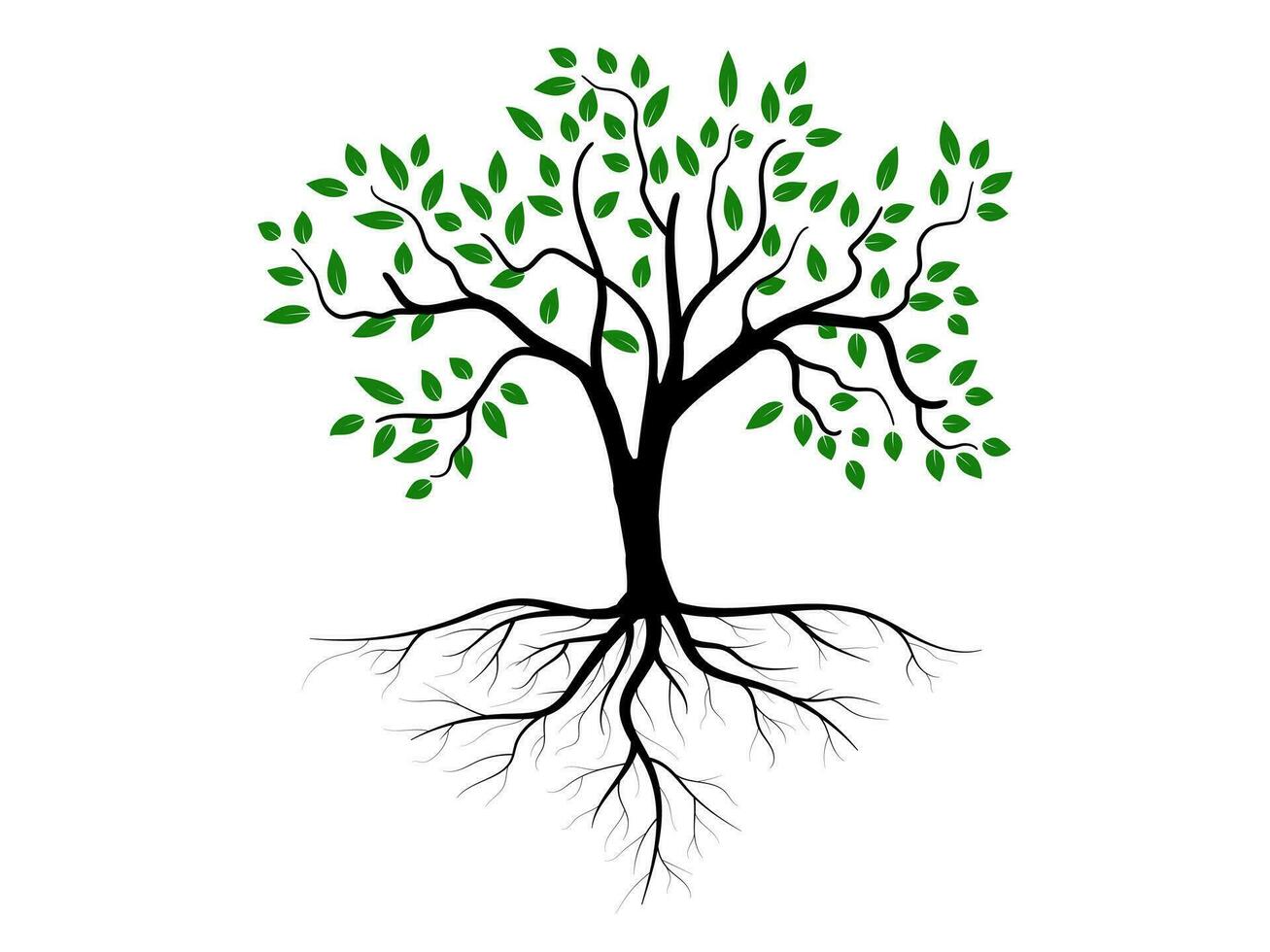 Trees with green leaves look beautiful and refreshing. Tree and roots LOGO style. vector