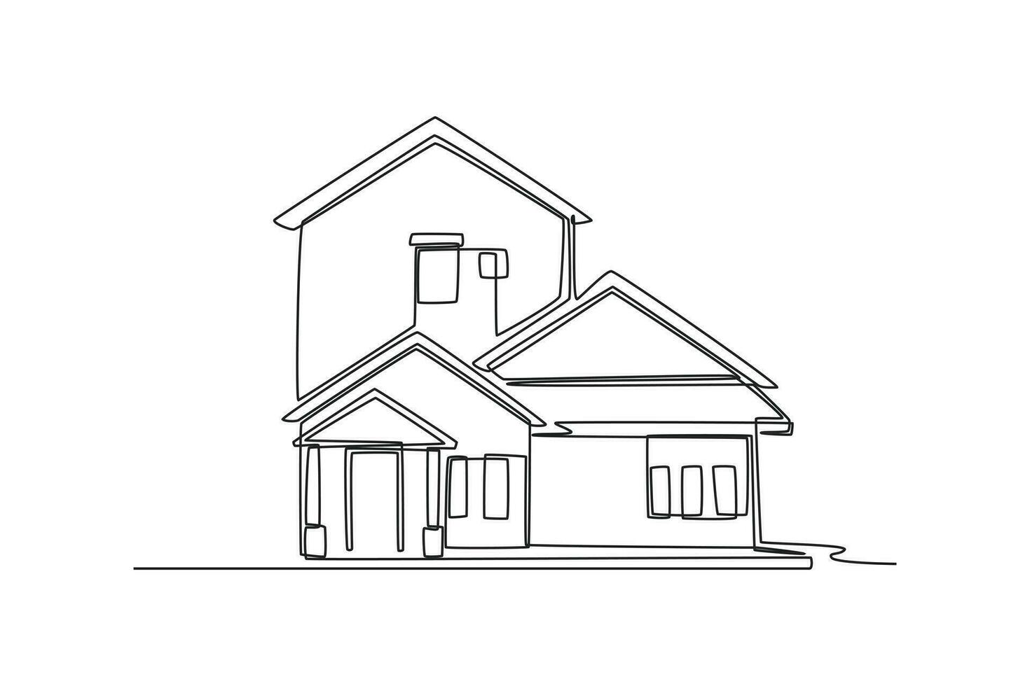 One continuous line drawing of house concept. Doodle vector illustration in simple linear style.