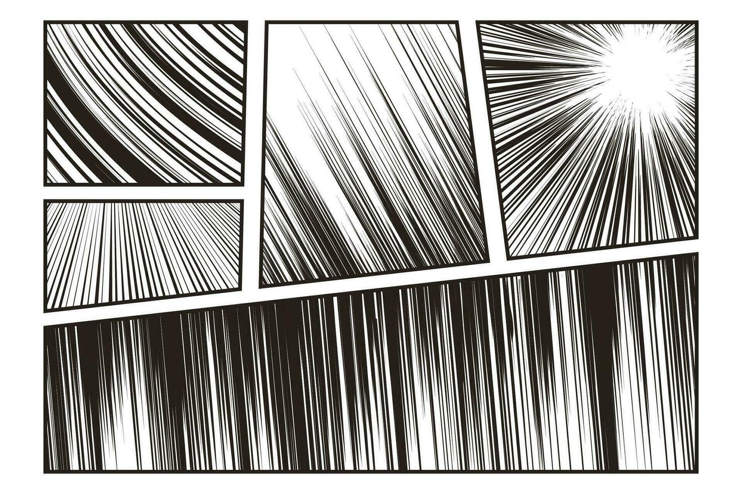 Manga speed line set with stripe and radial effect vector