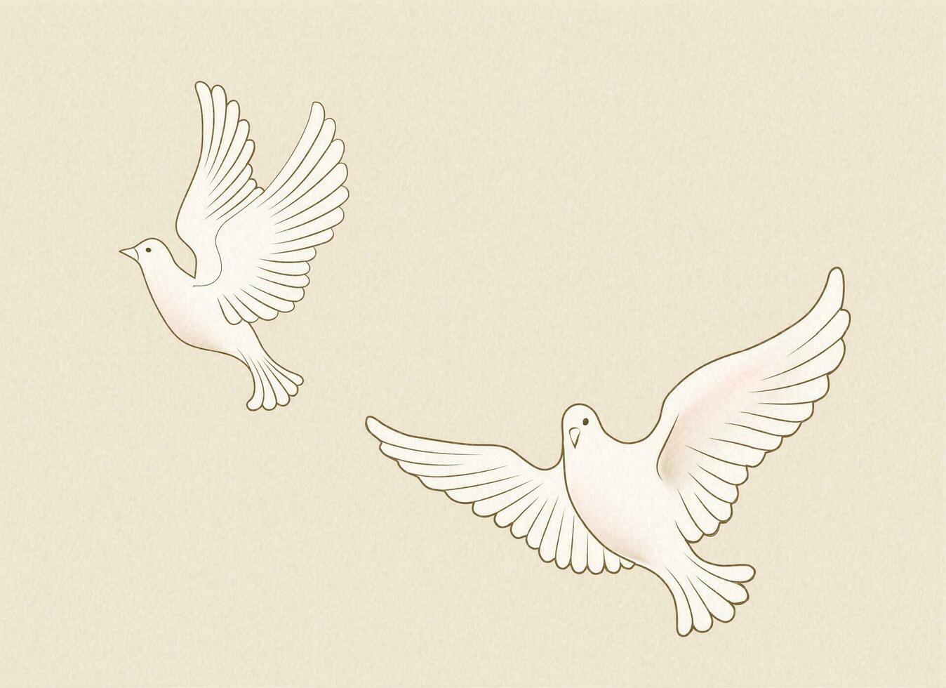 Flying wild white dove illustration on beige background vector