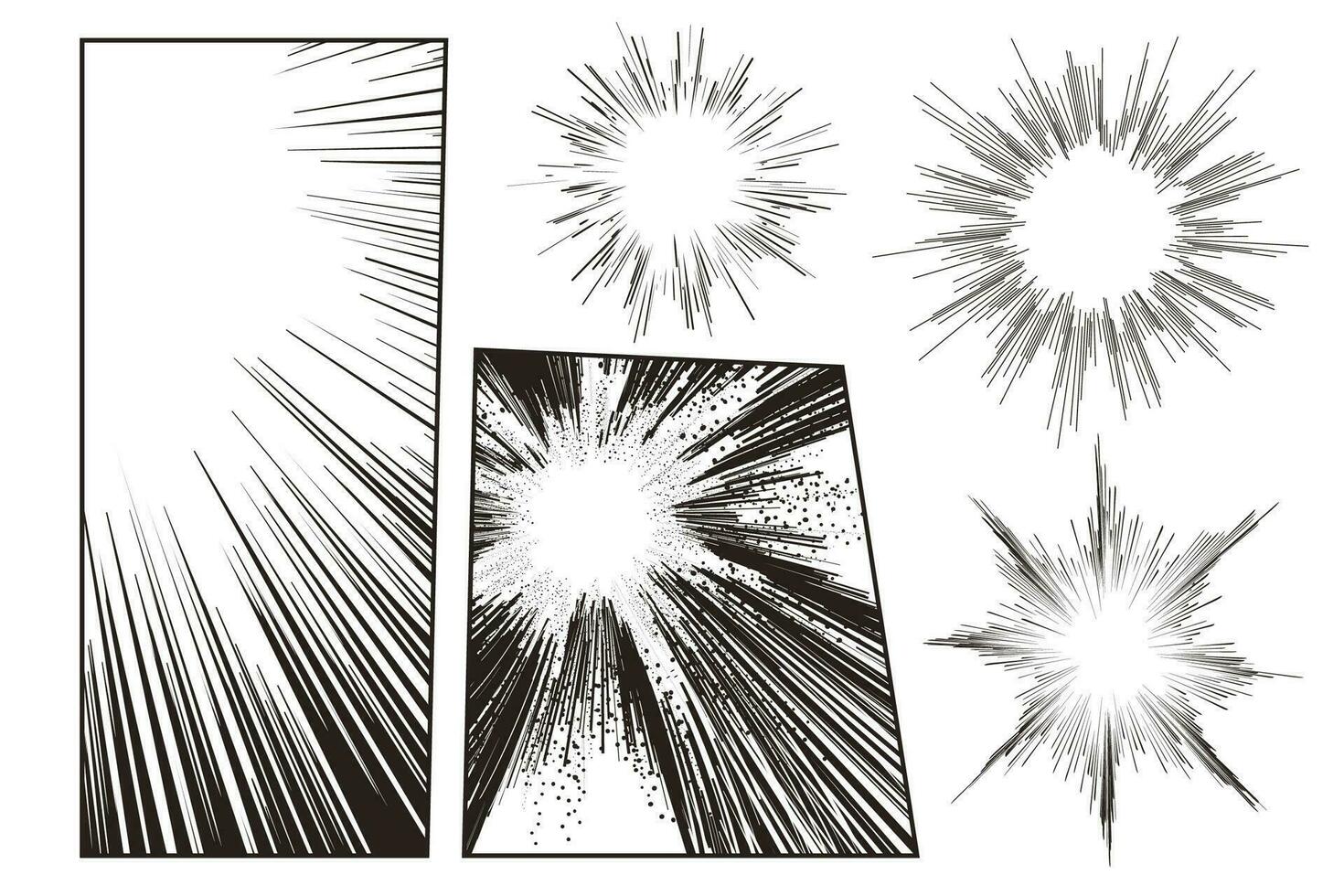 Manga speed line set with stripe and radial effect vector