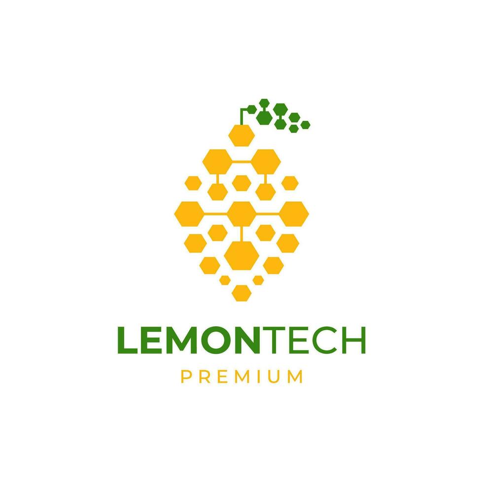 Digital fruit logo. Concept of logo in the form of a lemon with circuit board design template vector