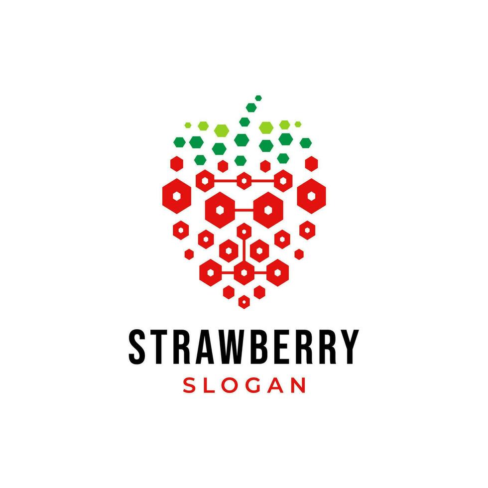 Digital fruit logo. Concept of logo in the form of a strawberry with circuit board design template vector
