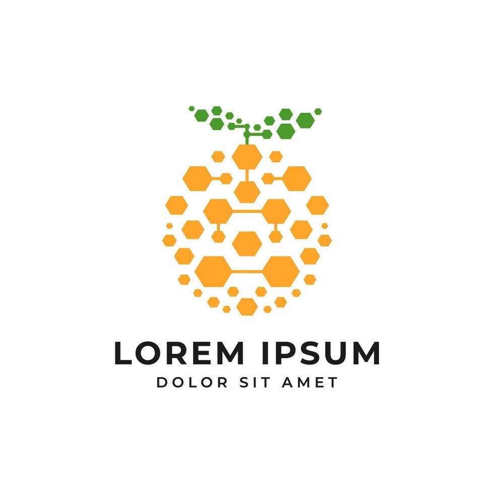 Digital fruit logo. Concept of logo in the form of a orange with circuit board design template vector