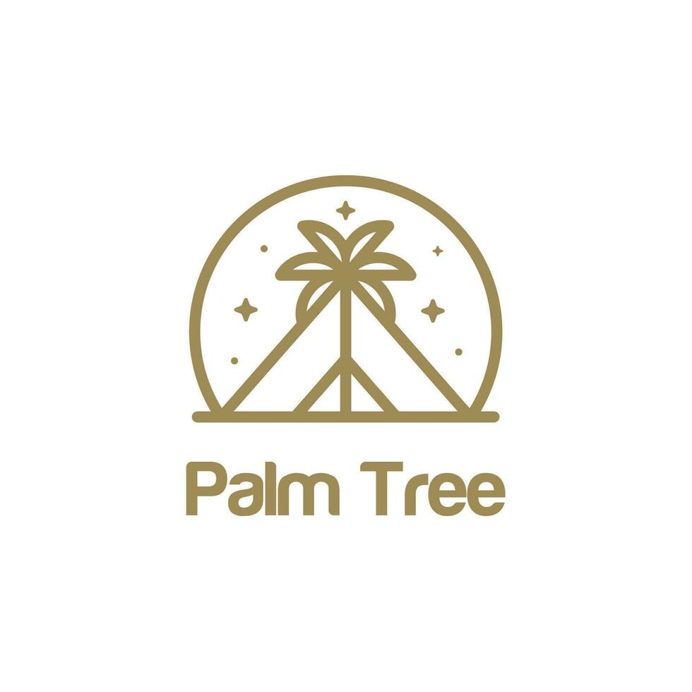 Palm tree logo line art vector simple minimalist illustration template. Beach sign or symbol for travel adventure outdoors business