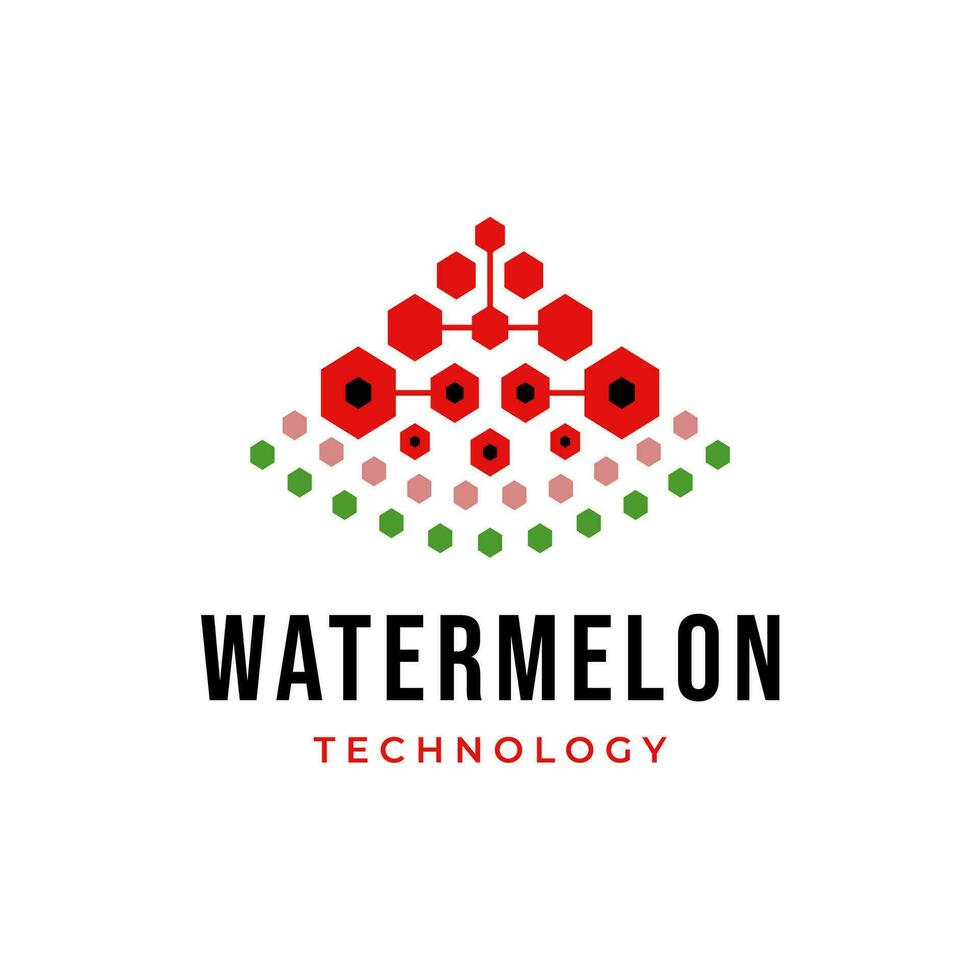 Digital fruit logo. Watermelon fruit with data circuit connection icon logo vector illustration