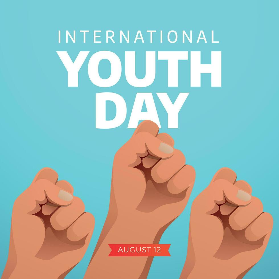 International youth day design template for celebration. hand fist vector illustration. flat hand design. greeting template.