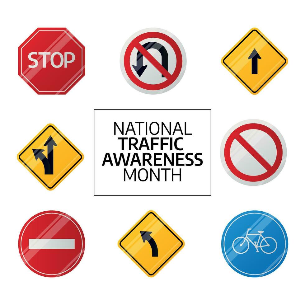 national traffic awareness month design template. traffic symbol vector design. flat traffic symbol design. greeting template.