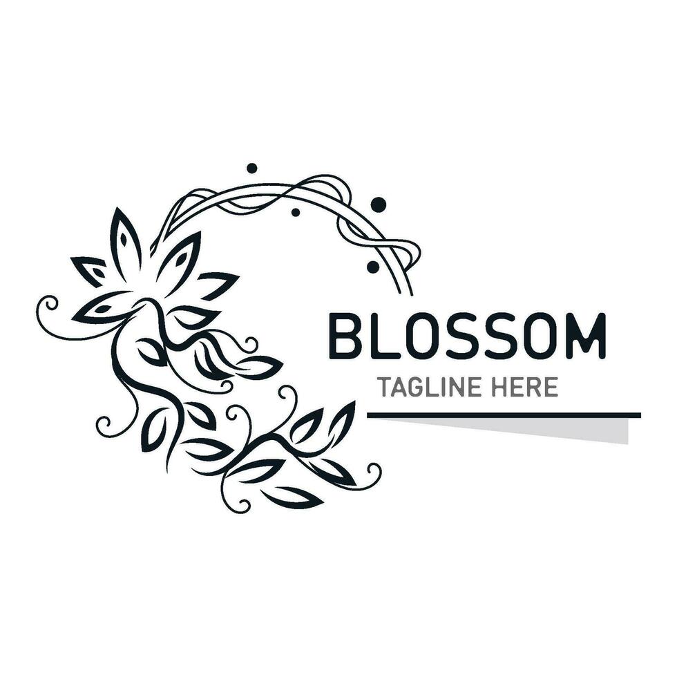 Blossom floral beautiful leaf and flower vector art, icon graphic decoration business wedding template