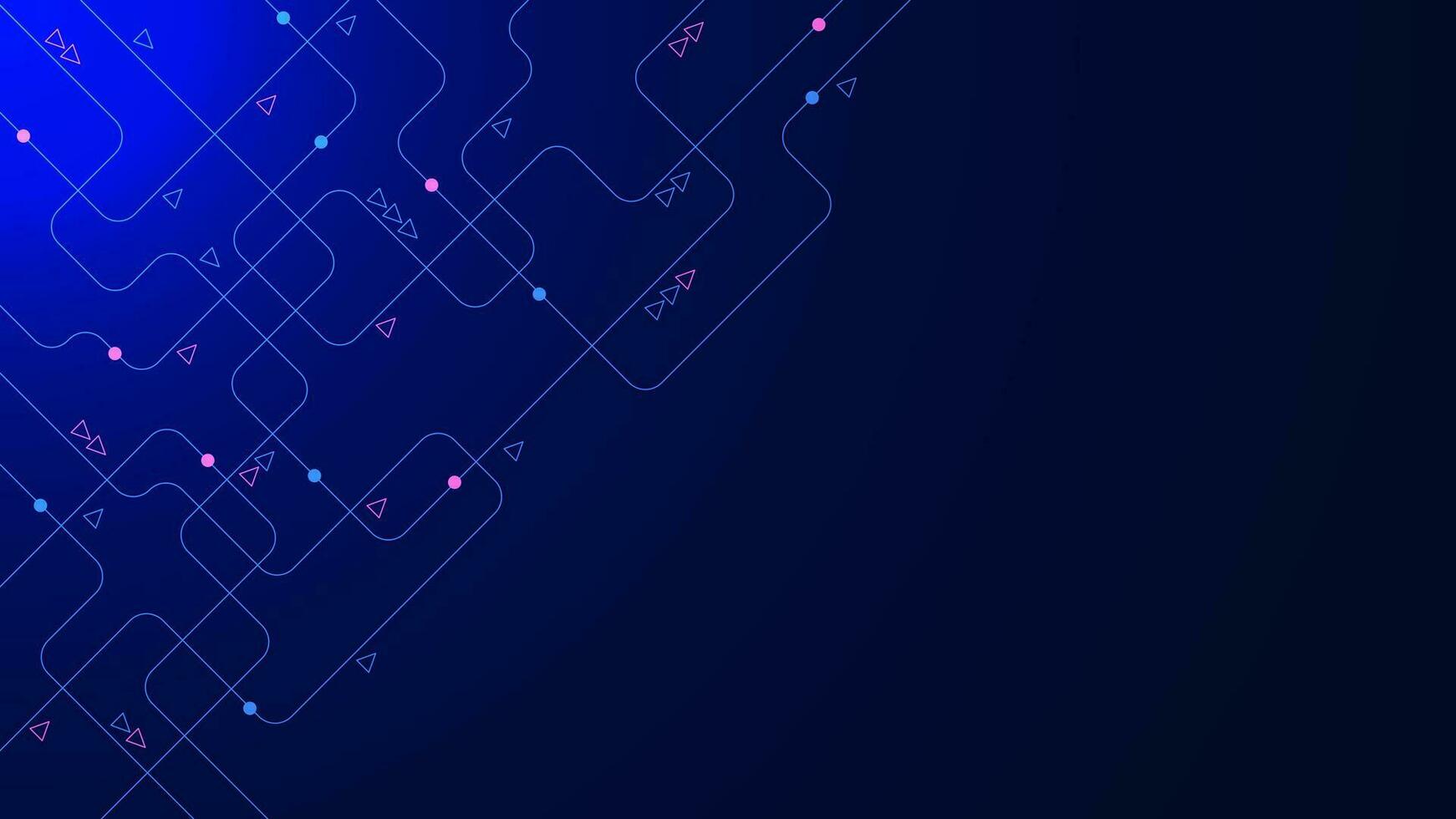 Geometric circuit technology connect dots and lines. Network connection and digital communication technology concept on dark blue background. Vector illustration.