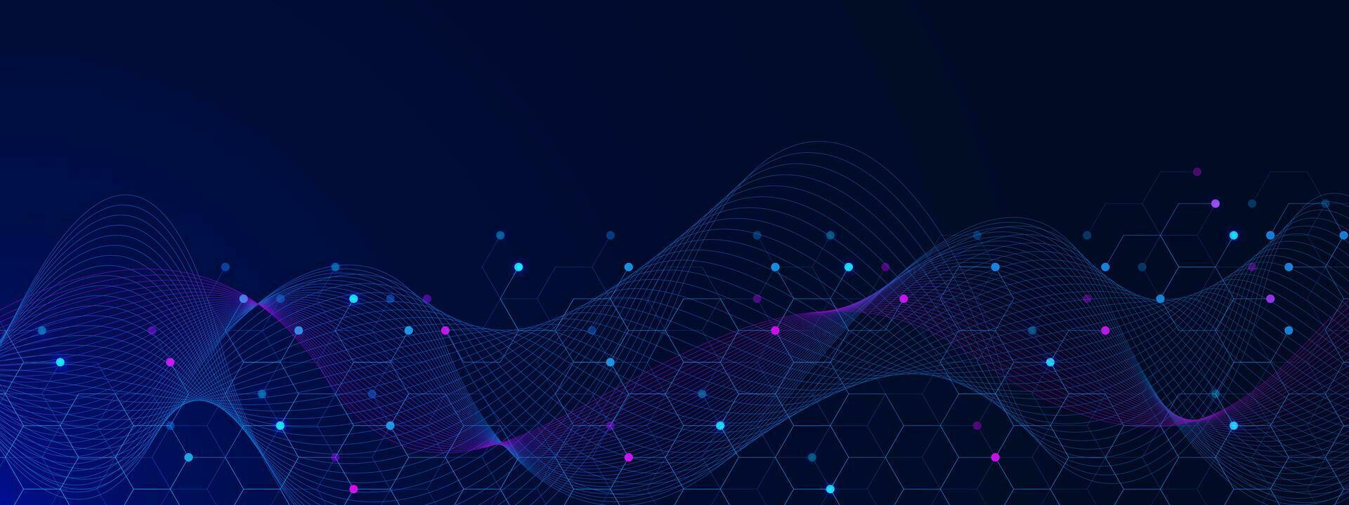 Modern digital technology background with hexagons patter, dots and lines. Molecular structure, network connection and communication. Science and technology concept. Vector illustration.