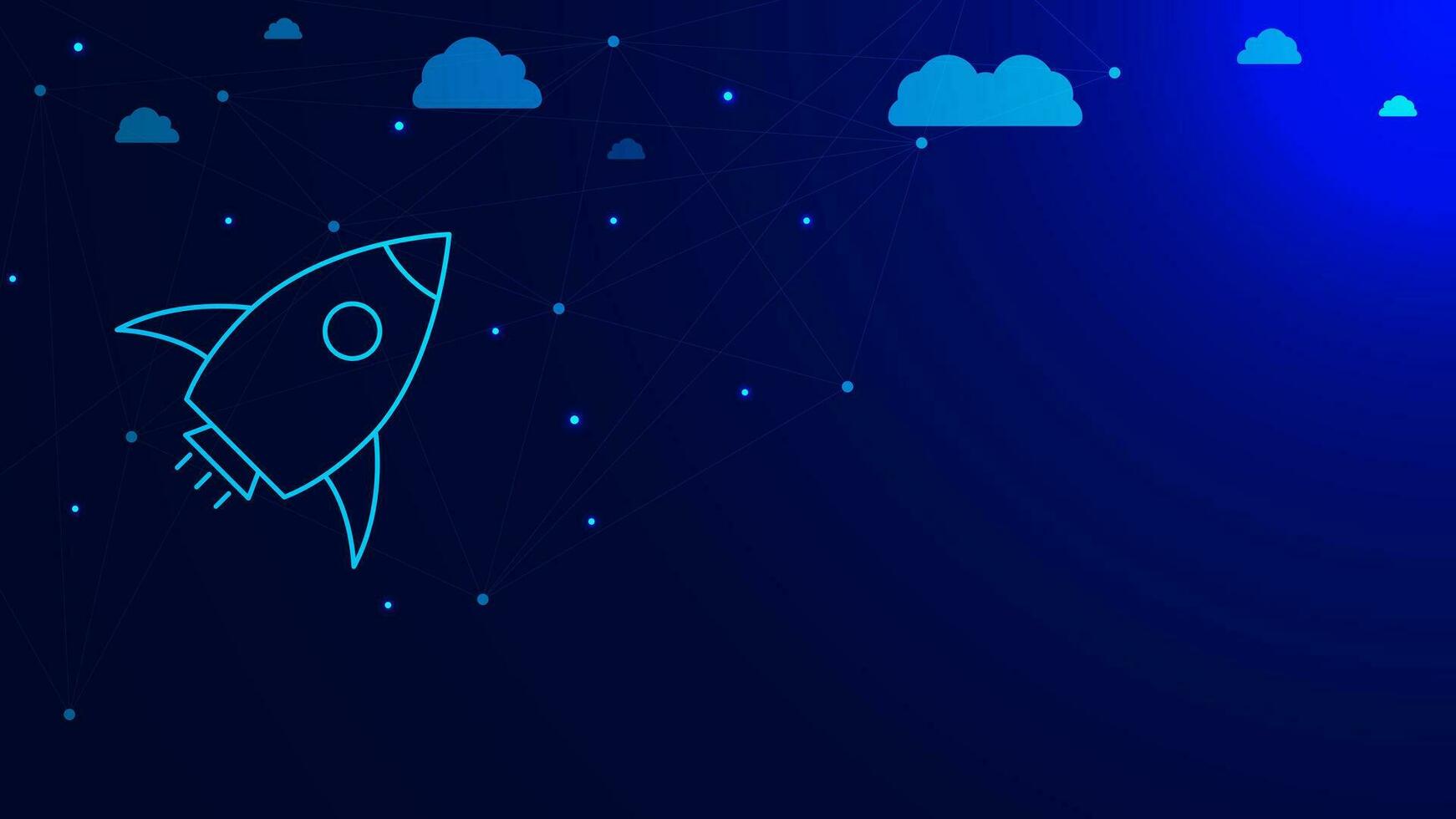 Rocket launch or space ship for business startup concept with cloud and connecting dots lines. Business technology background. Vector illustration.