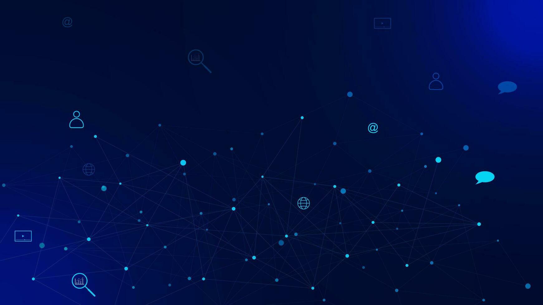 Digital marketing or online business technology background with information icons, connect dots and lines. Network connection and global communication concept. Vector illustration.