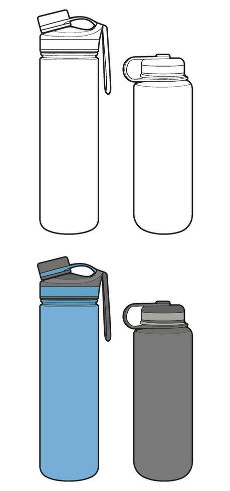 Set off Coloring of tumbler bottle outline drawing vector, tumbler bottle in a sketch style, tumbler bottle training template outline, vector Illustration.