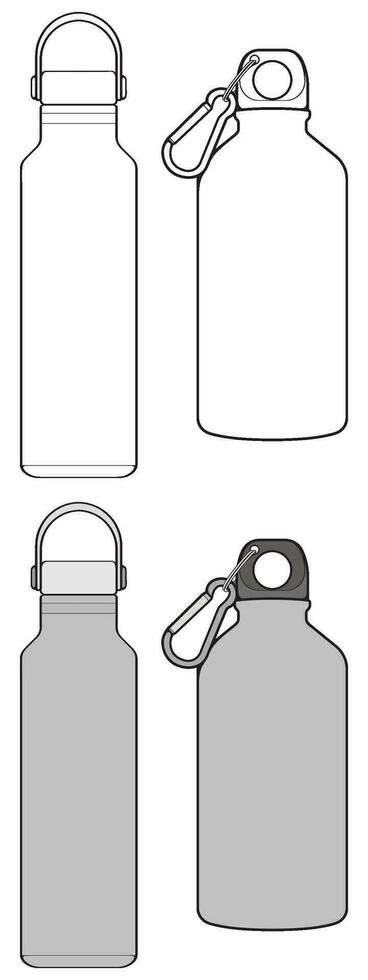 Set off Coloring of tumbler bottle outline drawing vector, tumbler bottle in a sketch style, tumbler bottle training template outline, vector Illustration.