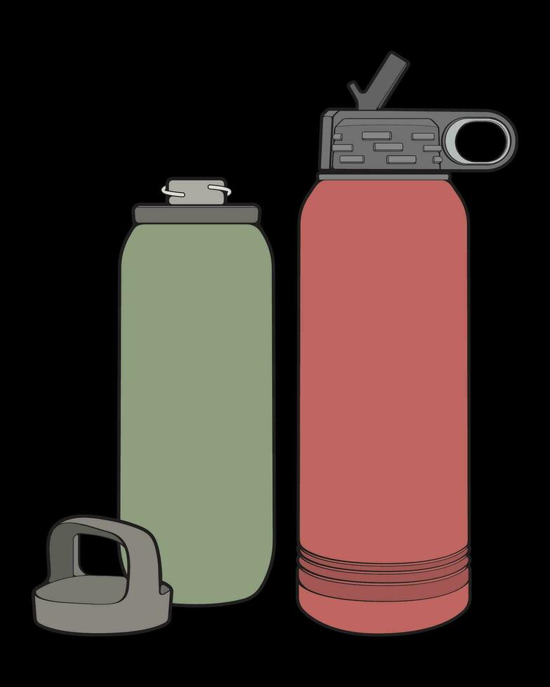 Set off Coloring of tumbler bottle outline drawing vector, tumbler bottle in a sketch style, tumbler bottle training template outline, vector Illustration.