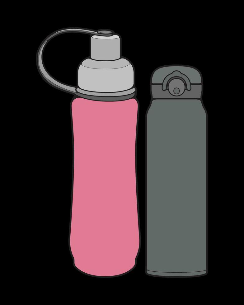 Set off Coloring of tumbler bottle outline drawing vector, tumbler bottle in a sketch style, tumbler bottle training template outline, vector Illustration.