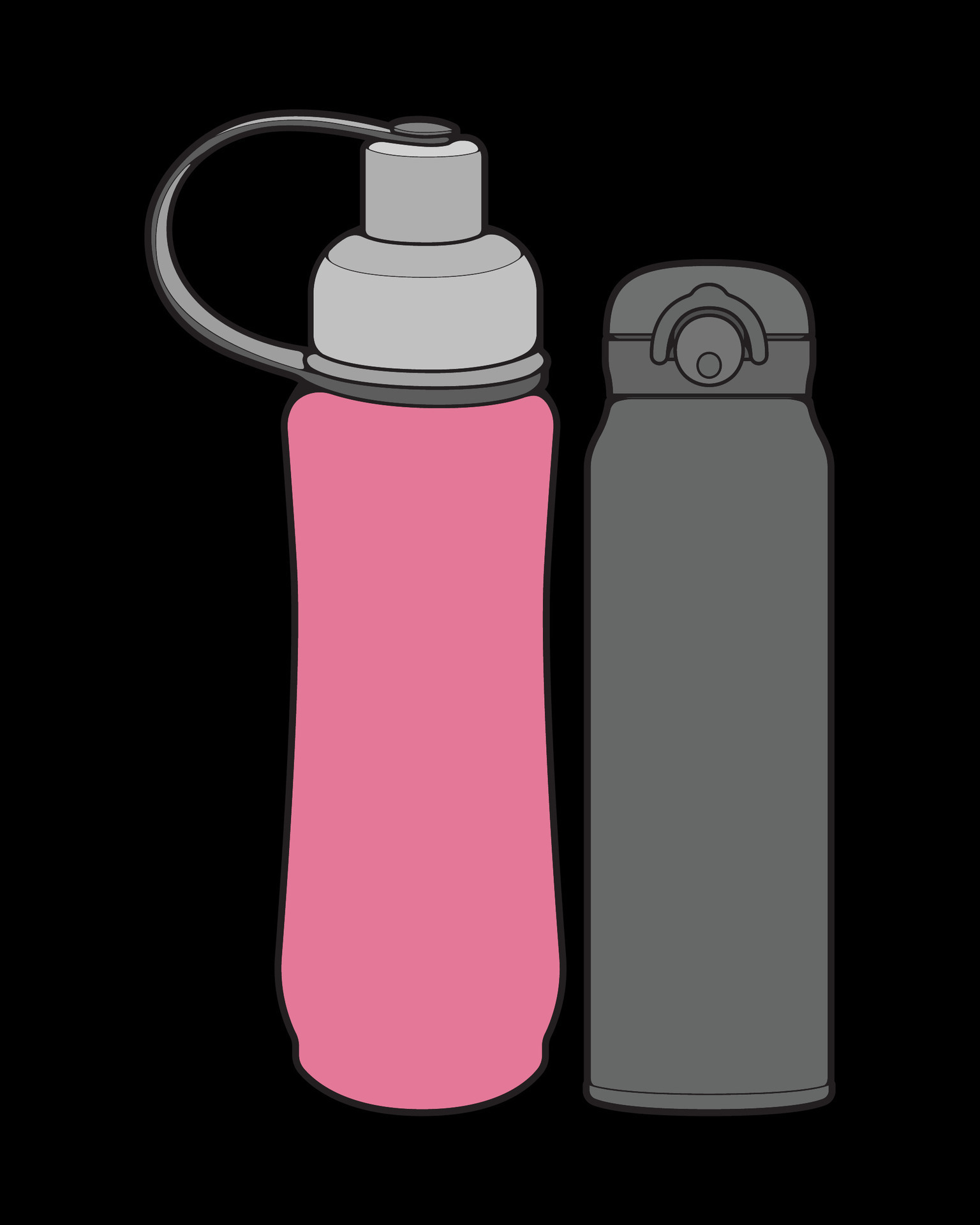 Set off Coloring of tumbler bottle outline drawing vector, tumbler