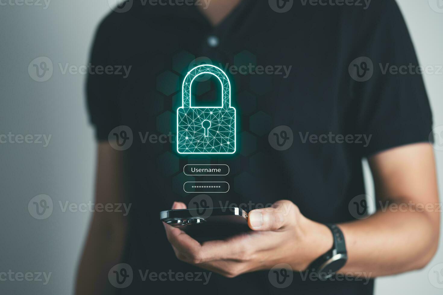 Data Security system concept, Business man using mobile phone with security icon screen, innovation technology, cloud computing, internet network communication photo