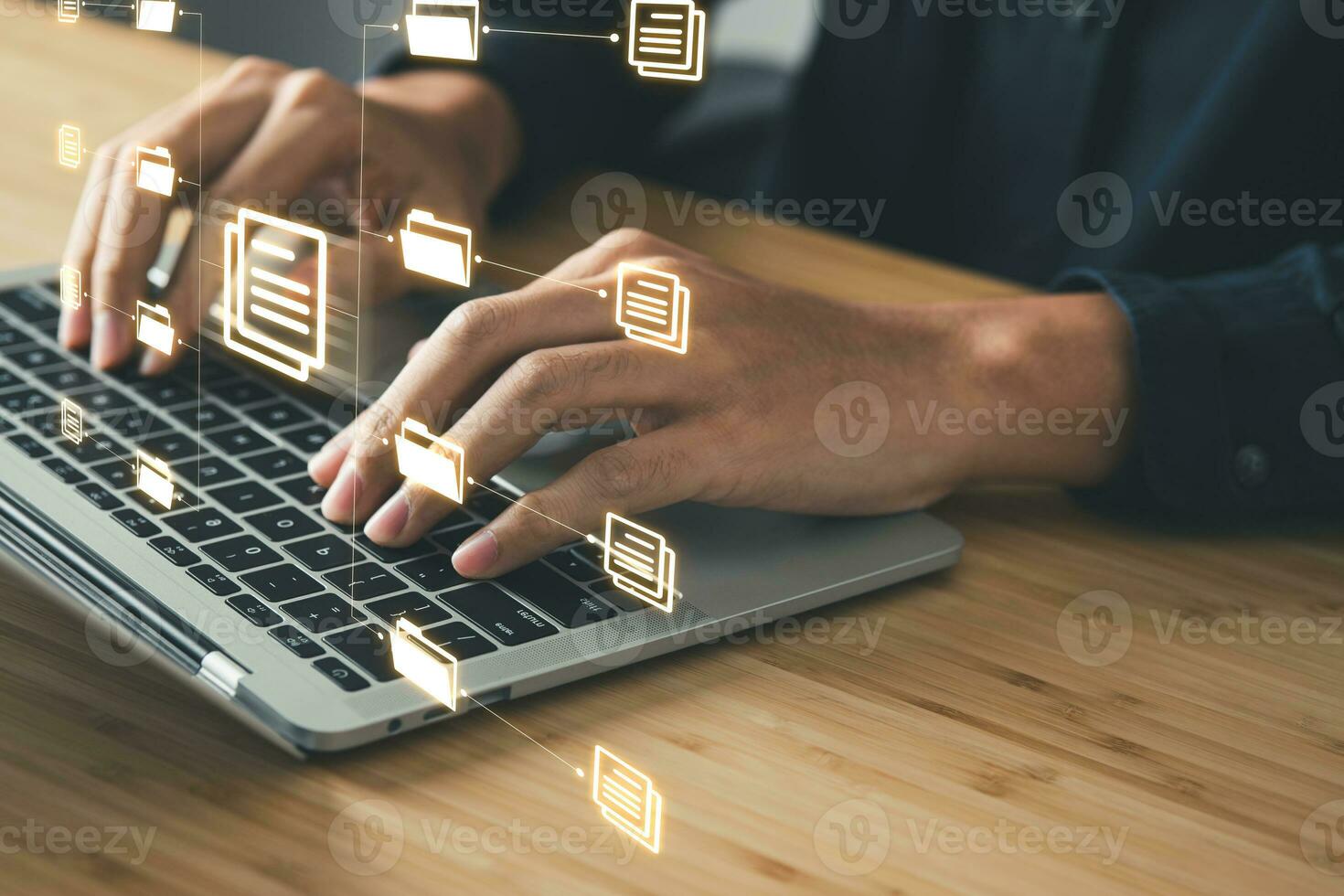 IT engineer working with big data for searching and managing files.data informationtechnology, document management system concept. photo