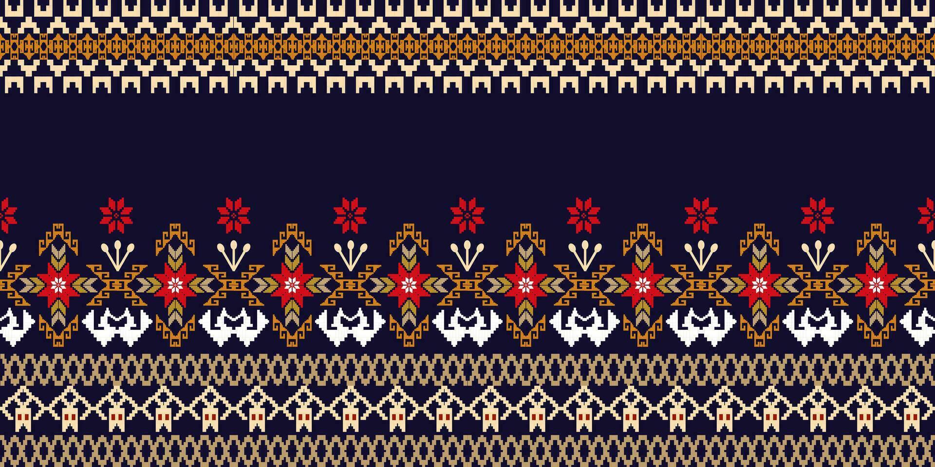 Cross Stitch Pixel Pattern. Ethnic Patterns. Abstract art. Design for carpet, wallpaper, clothing, textile, pillow, curtain, bedsheet, table runners. Vintage Style. Vector illustration.