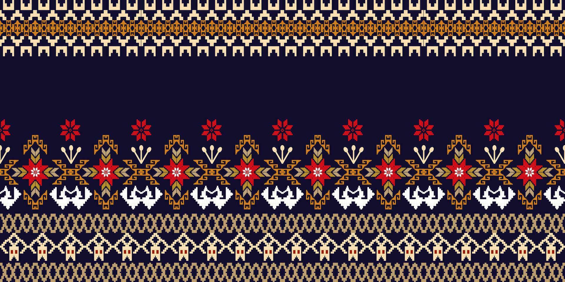 Cross Stitch Pixel Pattern. Ethnic Patterns. Abstract art. Design for carpet, wallpaper, clothing, textile, pillow, curtain, bedsheet, table runners. Vintage Style. Vector illustration.