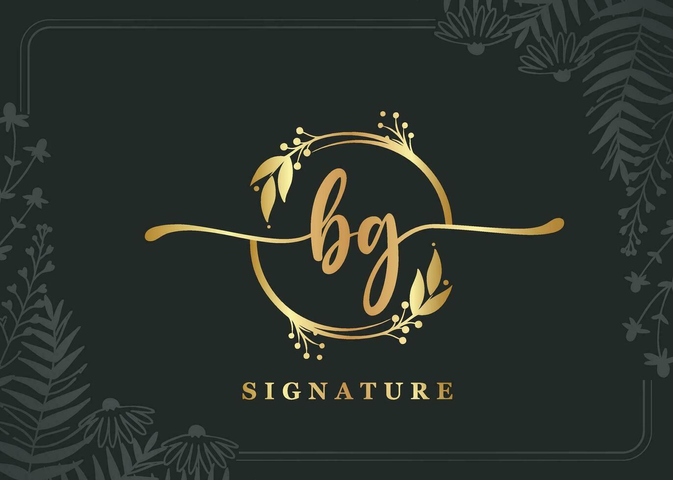 luxury gold signature initial bg logo design isolated leaf and flower vector