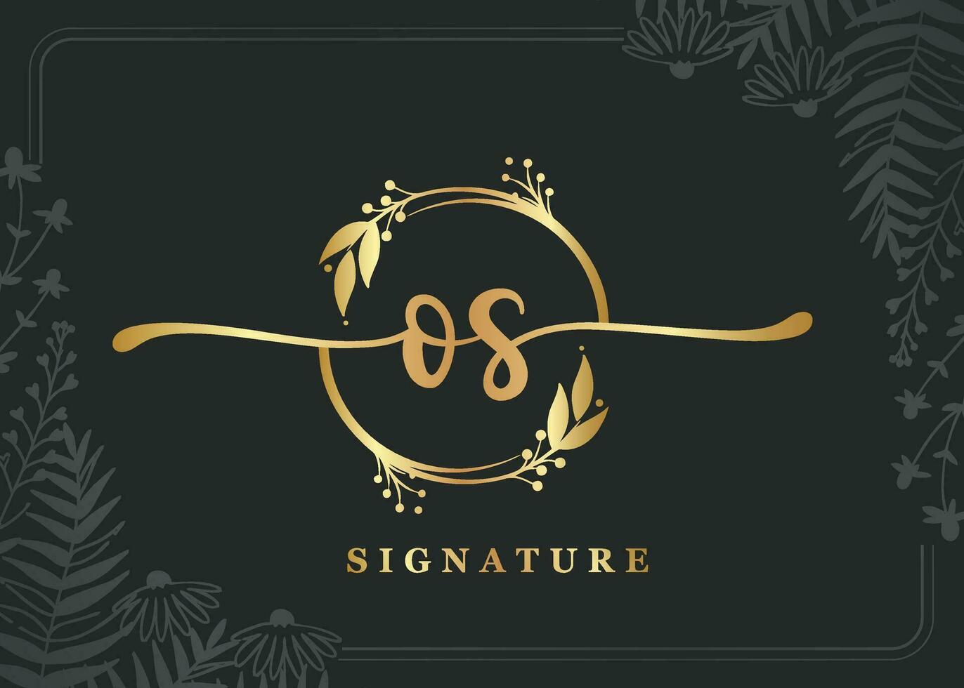 luxury gold signature initial os logo design isolated leaf and flower vector