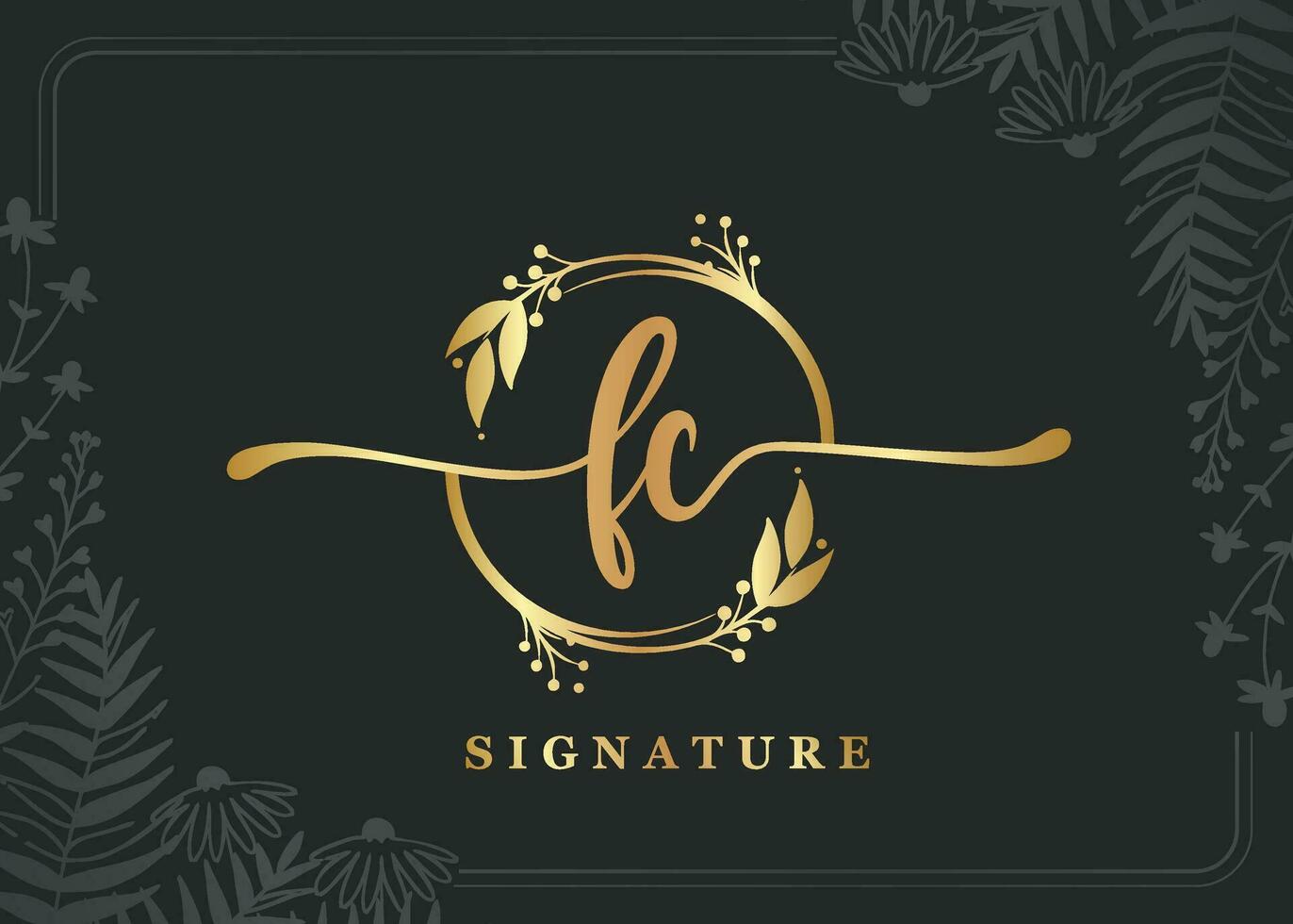 lujo oro firma inicial fc logo diseño aislado hoja y flor vector