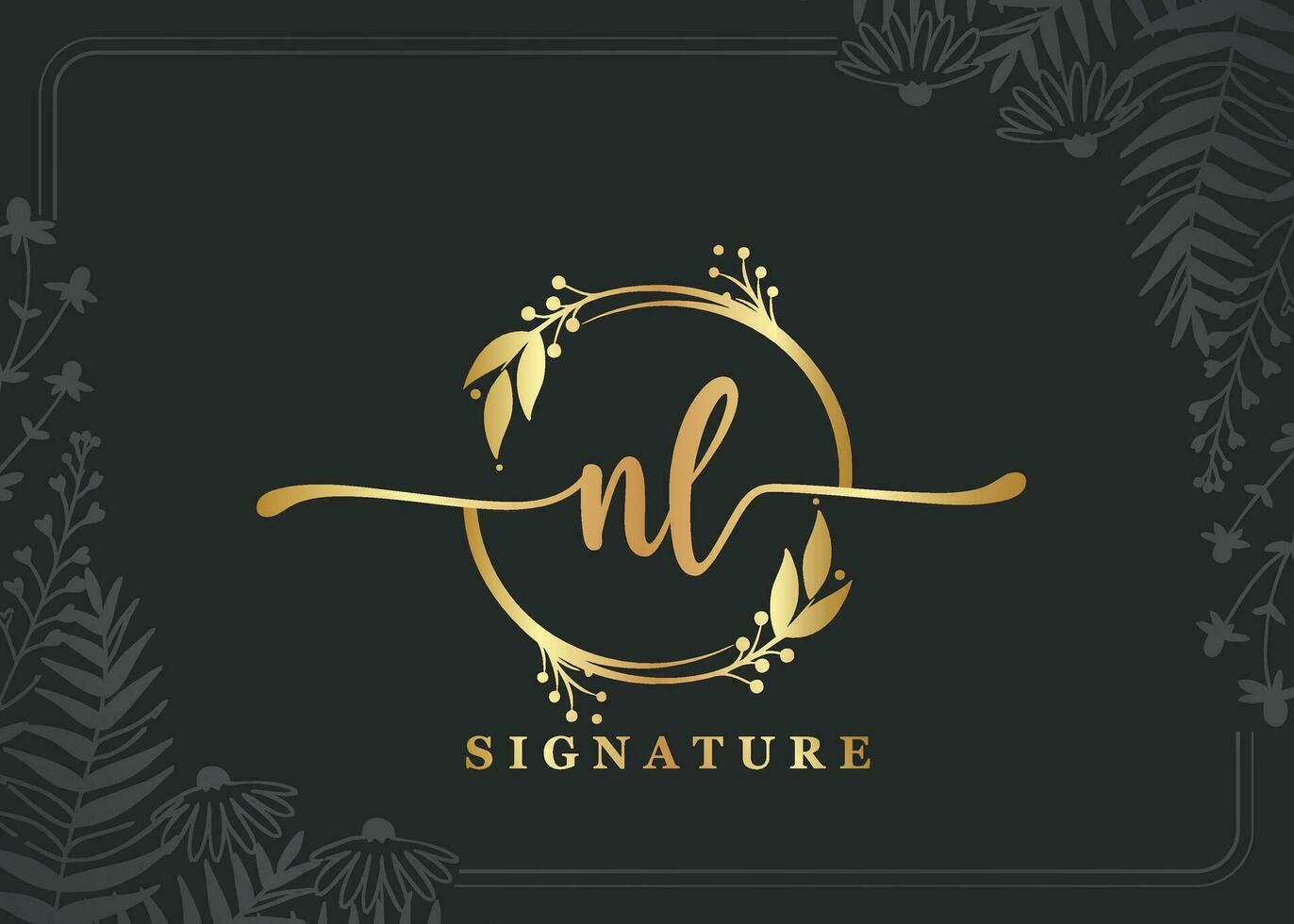 luxury signature initial nl logo design isolated leaf and flower vector