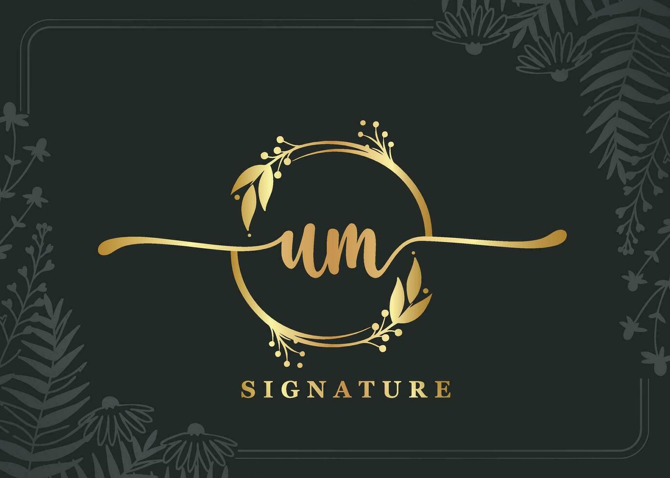 lujo oro firma inicial um logo diseño aislado hoja y flor vector