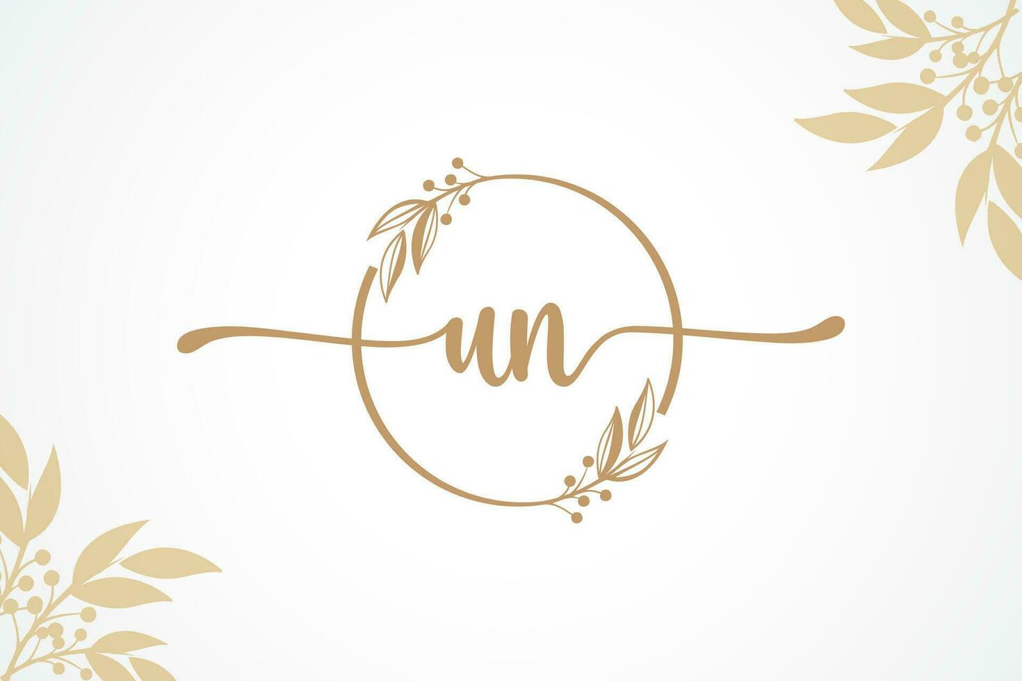 luxury gold signature initial un logo design isolated leaf and flower vector