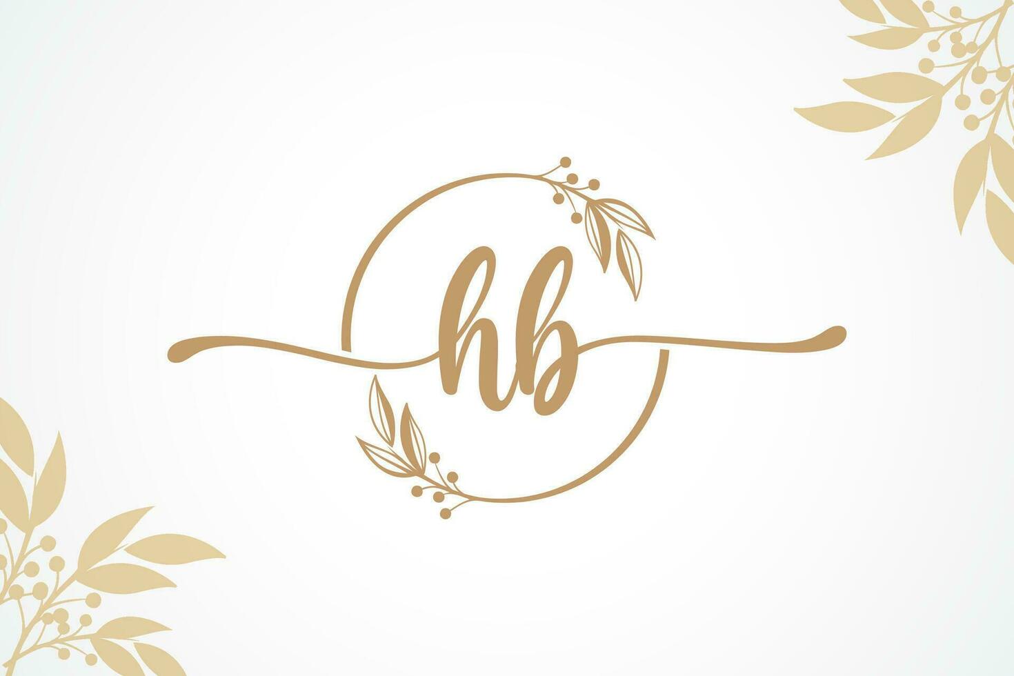 luxury gold signature initial hb logo design isolated leaf and flower vector