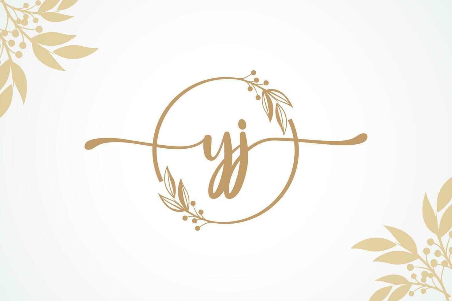 luxury gold signature initial yj logo design isolated leaf and flower vector