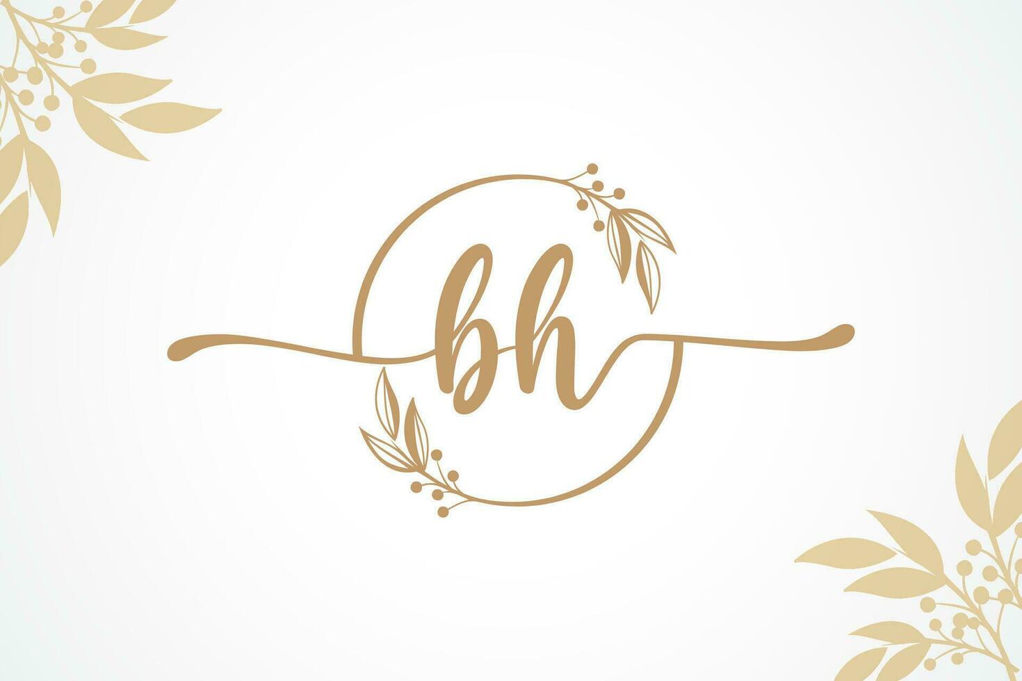 luxury gold signature initial bh logo design isolated leaf and flower vector