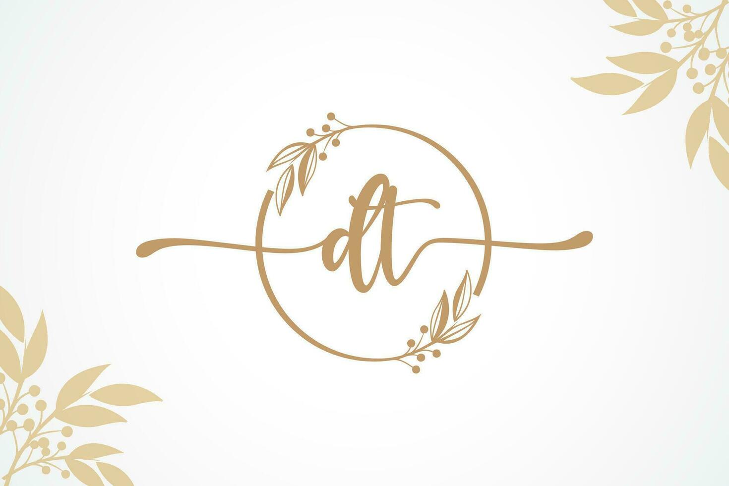 luxury signature initial dt logo design isolated leaf and flower vector