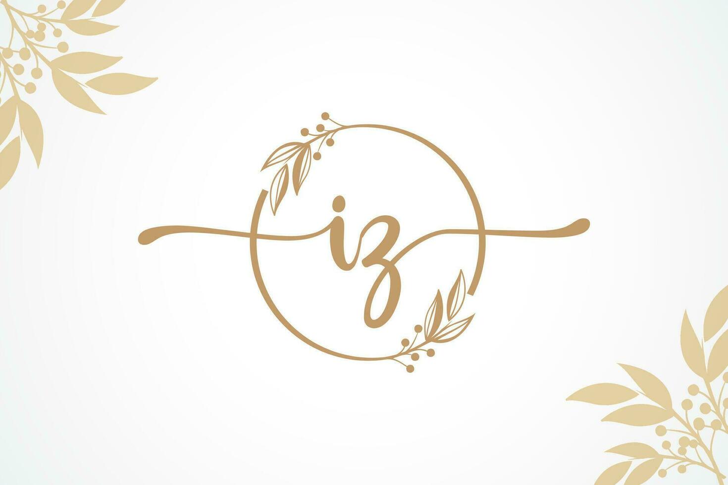 luxury gold signature initial iz logo design isolated leaf and flower vector