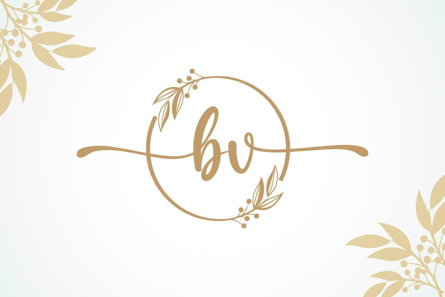 luxury signature initial bv logo design isolated leaf and flower vector