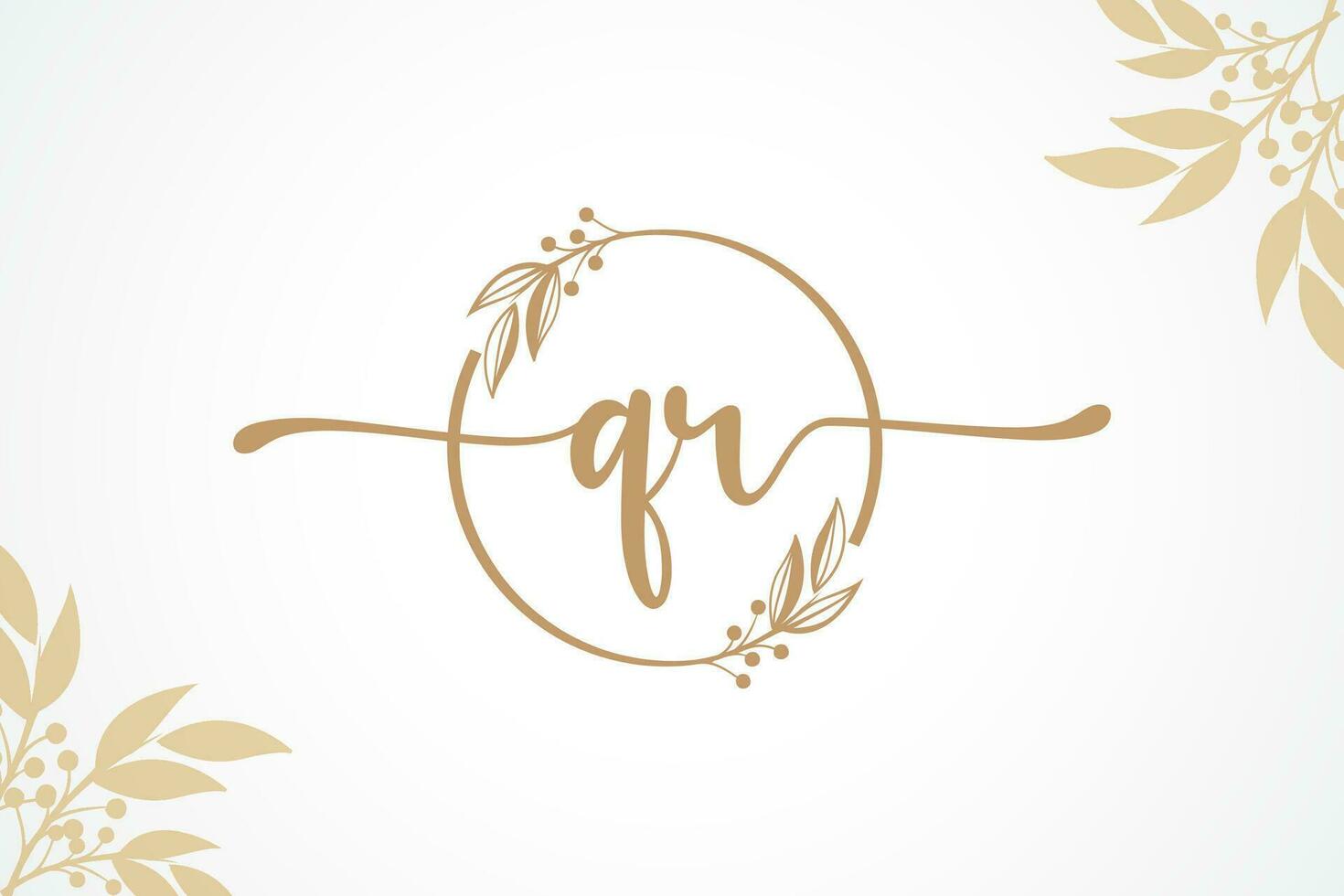 luxury gold signature initial qr logo design isolated leaf and flower vector