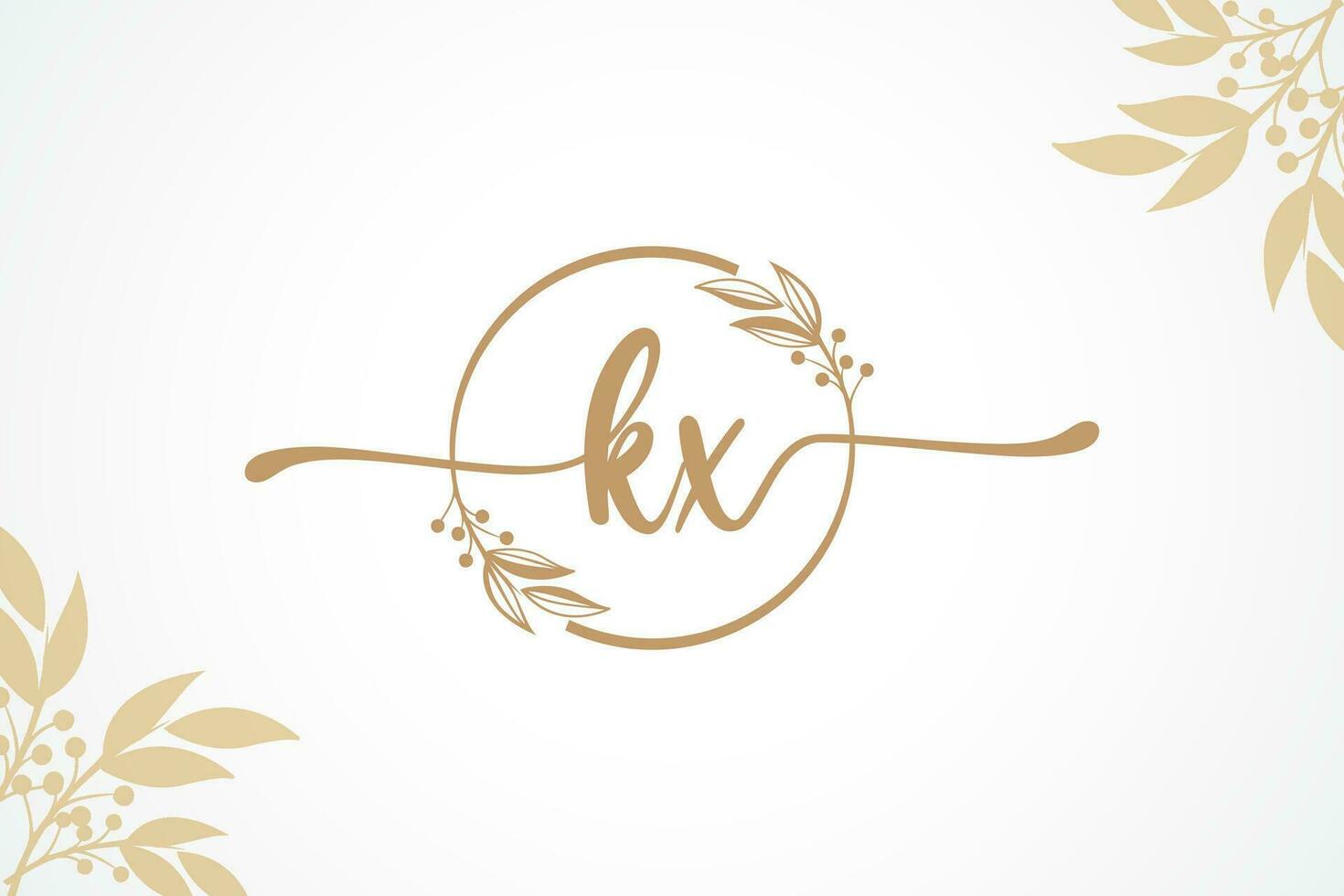 luxury gold signature initial kx logo design isolated leaf and flower vector