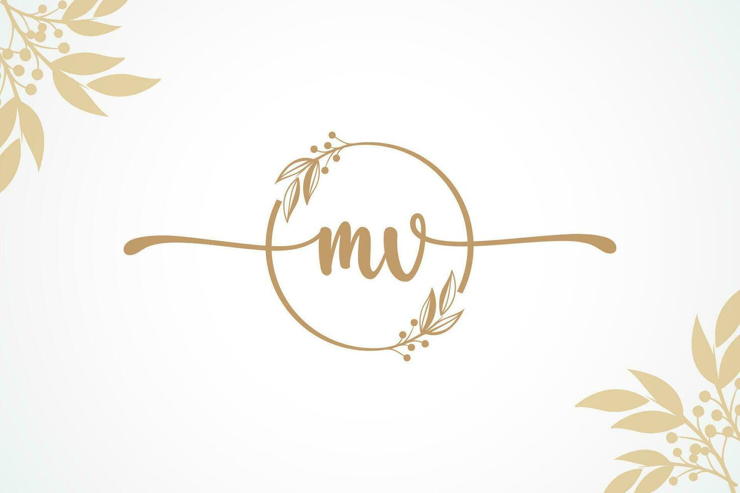 luxury gold signature initial mv logo design isolated leaf and flower vector