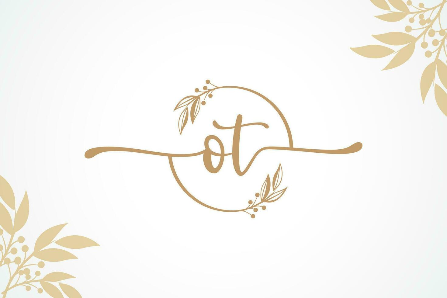 luxury gold signature initial ot logo design isolated leaf and flower vector