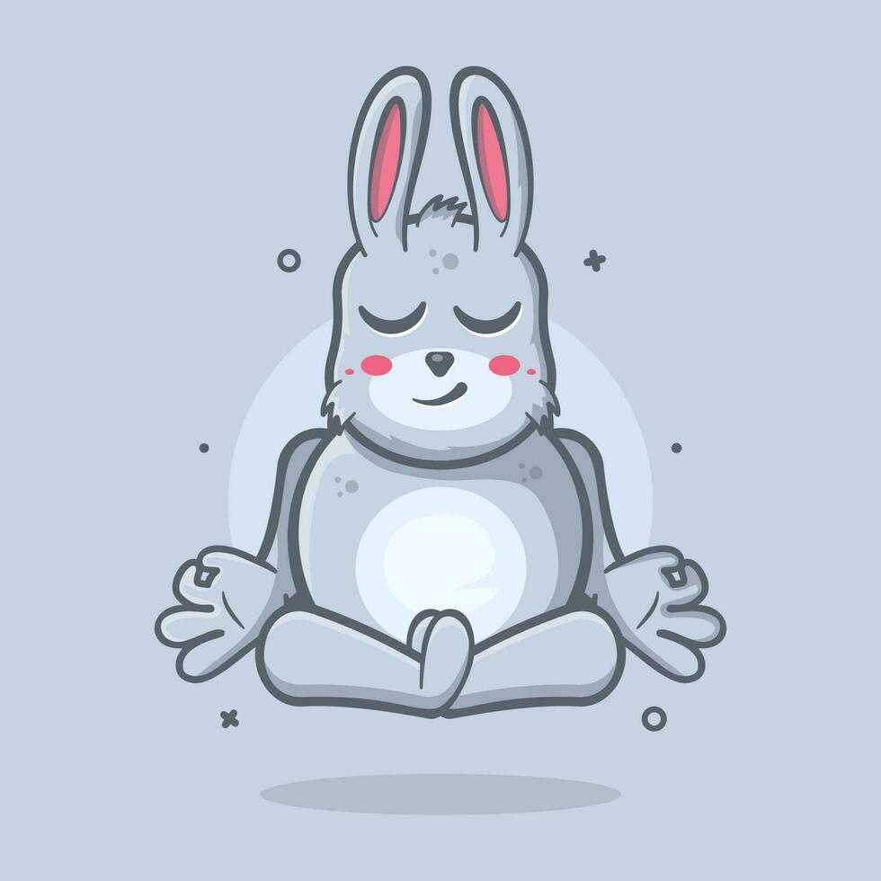 calm rabbit animal character mascot with yoga meditation pose isolated cartoon in flat style design vector