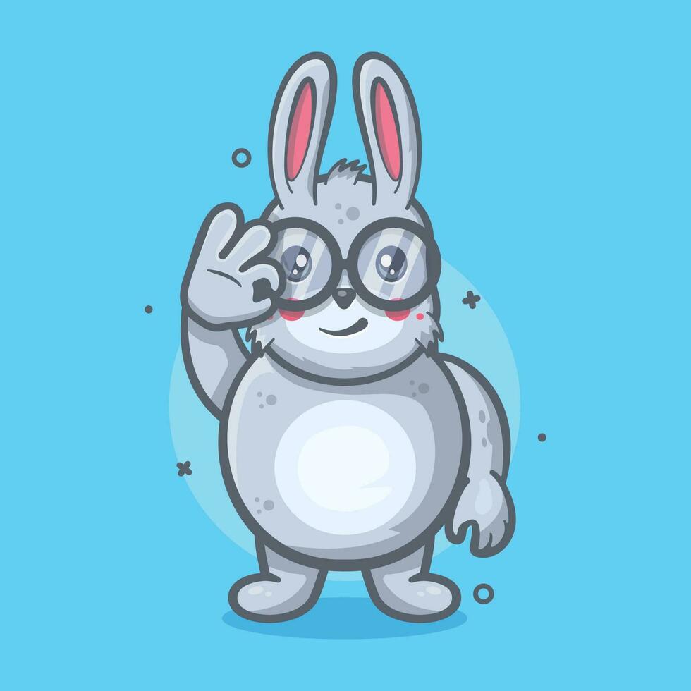 cute rabbit animal character mascot with ok sign hand gesture isolated cartoon in flat style design vector