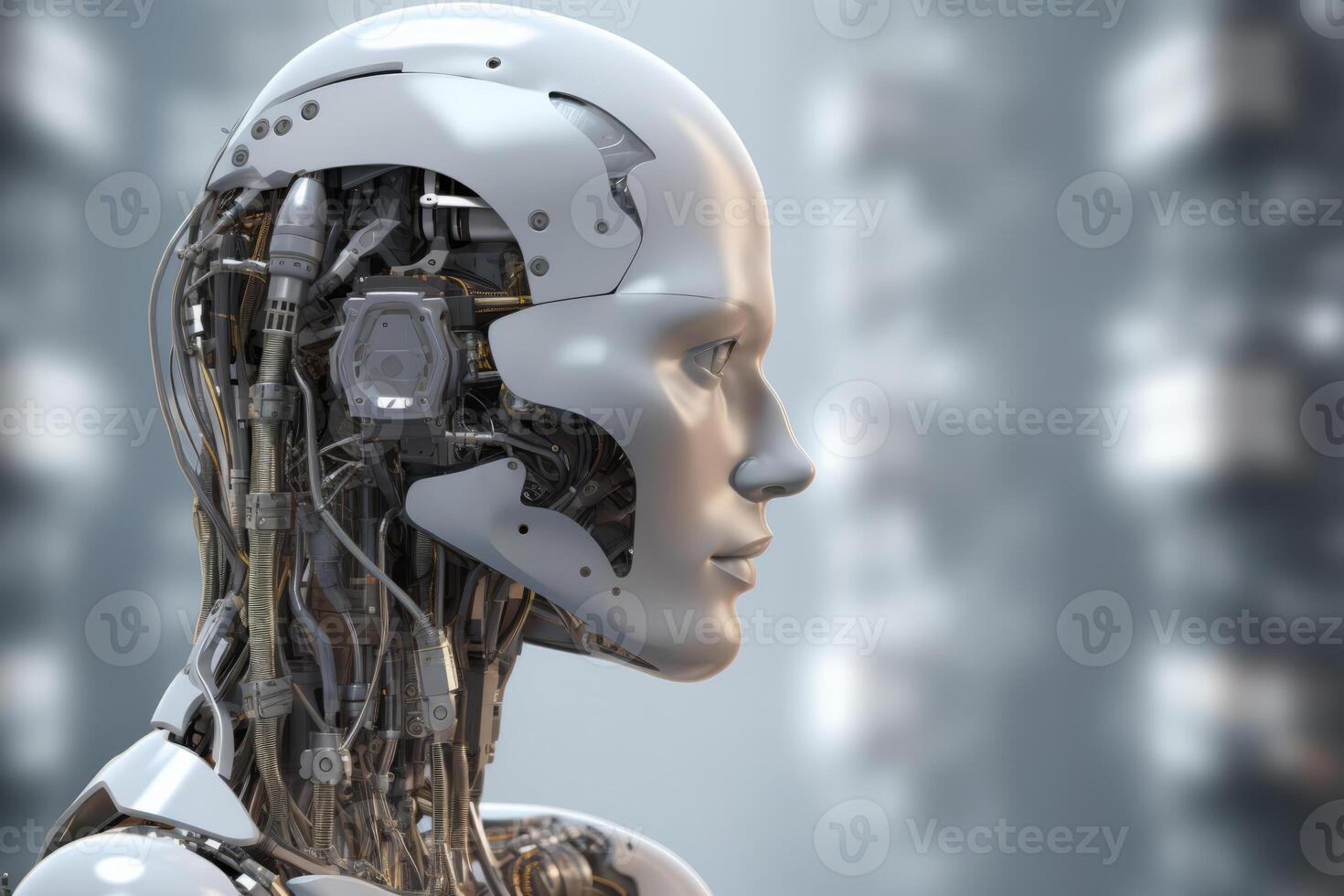 Futuristic AI Robot Humanoid. High Technology, AI Artificial Intelligence, innovation and science concept..Generative. photo